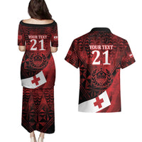 Custom Tonga XIII Rugby Tribal Tattoo Couples Matching Puletasi and Hawaiian Shirt Mate Ma'a Tonga Kupesi Ngatu Grunge Style