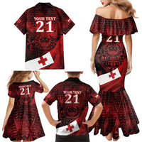 Custom Tonga XIII Rugby Tribal Tattoo Family Matching Mermaid Dress and Hawaiian Shirt Mate Ma'a Tonga Kupesi Ngatu Grunge Style