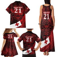 Custom Tonga XIII Rugby Tribal Tattoo Family Matching Tank Maxi Dress and Hawaiian Shirt Mate Ma'a Tonga Kupesi Ngatu Grunge Style