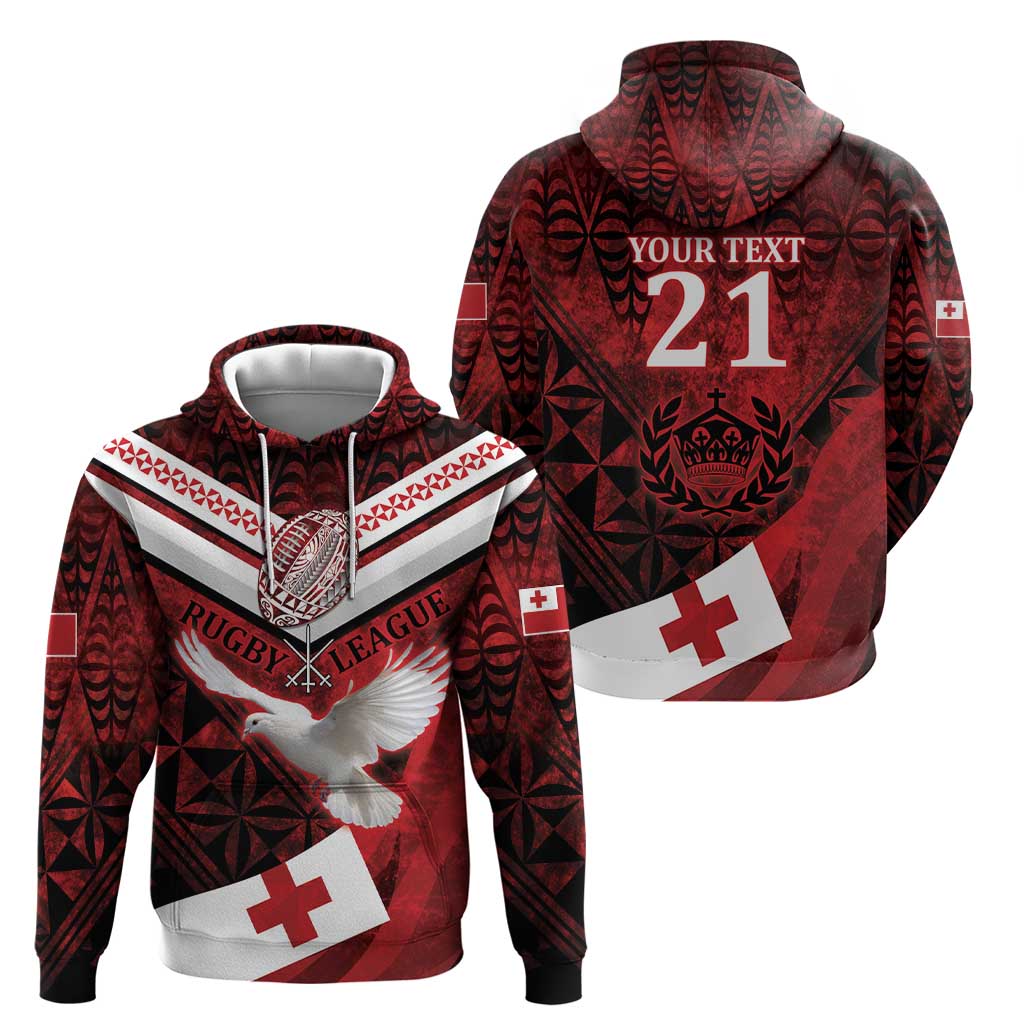 Custom Tonga XIII Rugby Tribal Tattoo Hoodie Mate Ma'a Tonga Kupesi Ngatu Grunge Style LT9 - Polynesian Pride