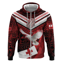 Custom Tonga XIII Rugby Tribal Tattoo Hoodie Mate Ma'a Tonga Kupesi Ngatu Grunge Style LT9 Zip Hoodie Red - Polynesian Pride