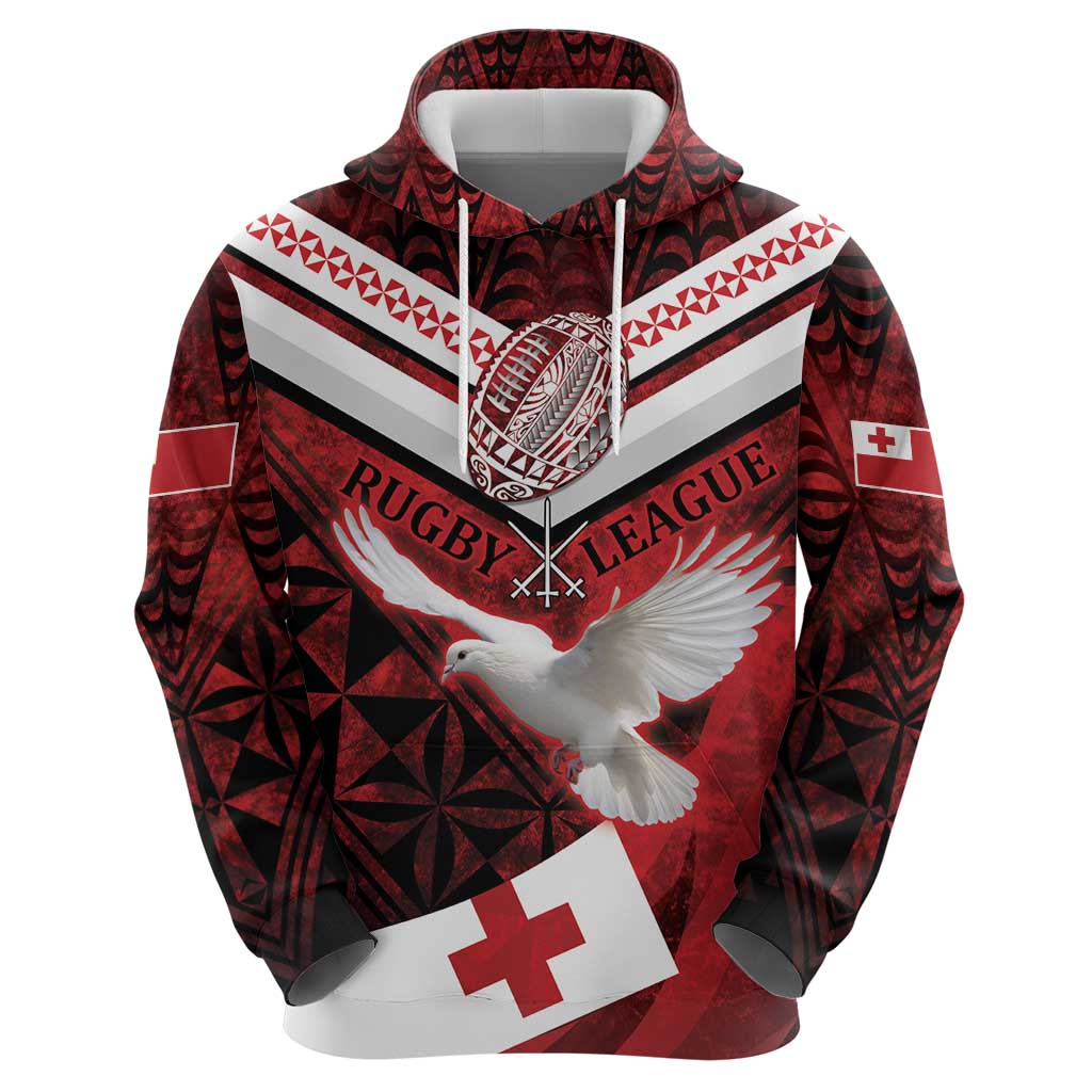 Custom Tonga XIII Rugby Tribal Tattoo Hoodie Mate Ma'a Tonga Kupesi Ngatu Grunge Style LT9 - Polynesian Pride