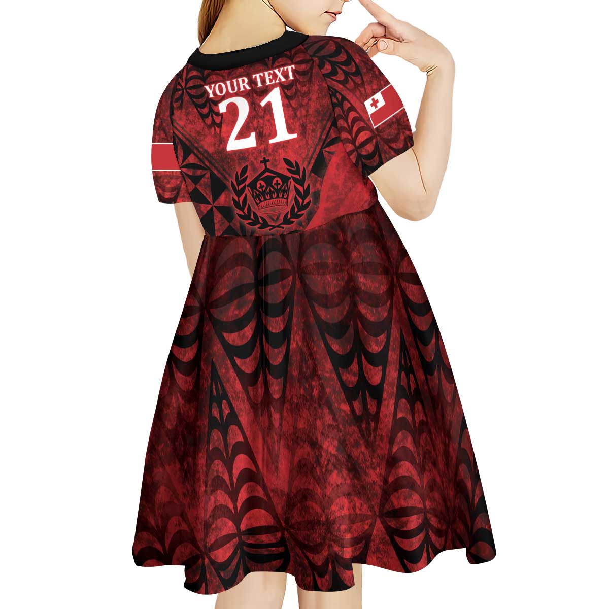 Custom Tonga XIII Rugby Tribal Tattoo Kid Short Sleeve Dress Mate Ma'a Tonga Kupesi Ngatu Grunge Style