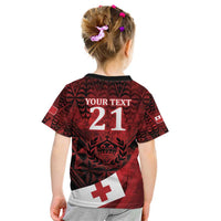 Custom Tonga XIII Rugby Tribal Tattoo Kid T Shirt Mate Ma'a Tonga Kupesi Ngatu Grunge Style