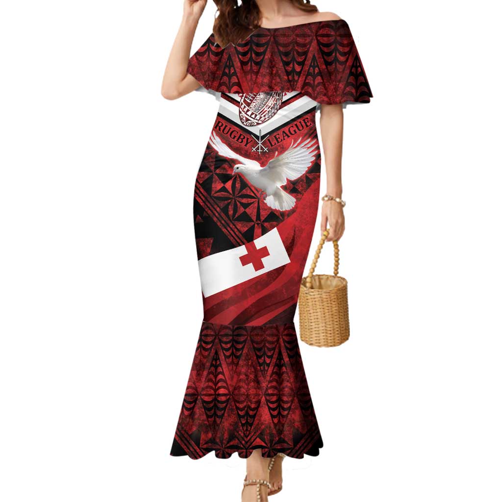 Custom Tonga XIII Rugby Tribal Tattoo Mermaid Dress Mate Ma'a Tonga Kupesi Ngatu Grunge Style