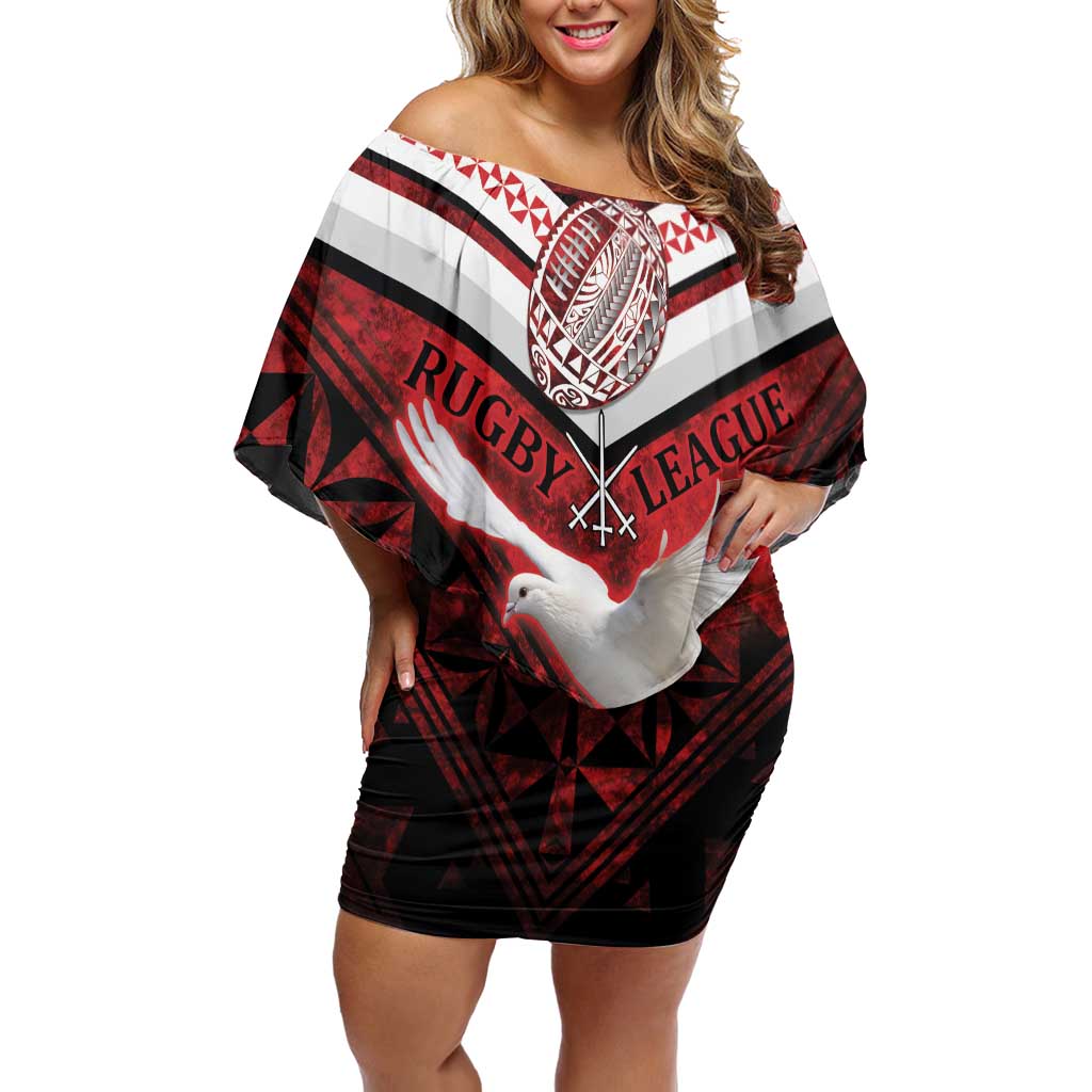 Custom Tonga XIII Rugby Tribal Tattoo Off Shoulder Short Dress Mate Ma'a Tonga Kupesi Ngatu Grunge Style