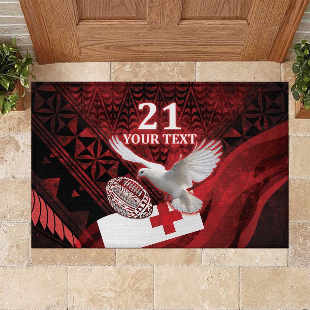 Custom Tonga XIII Rugby Tribal Tattoo Rubber Doormat Mate Ma'a Tonga Kupesi Ngatu Grunge Style