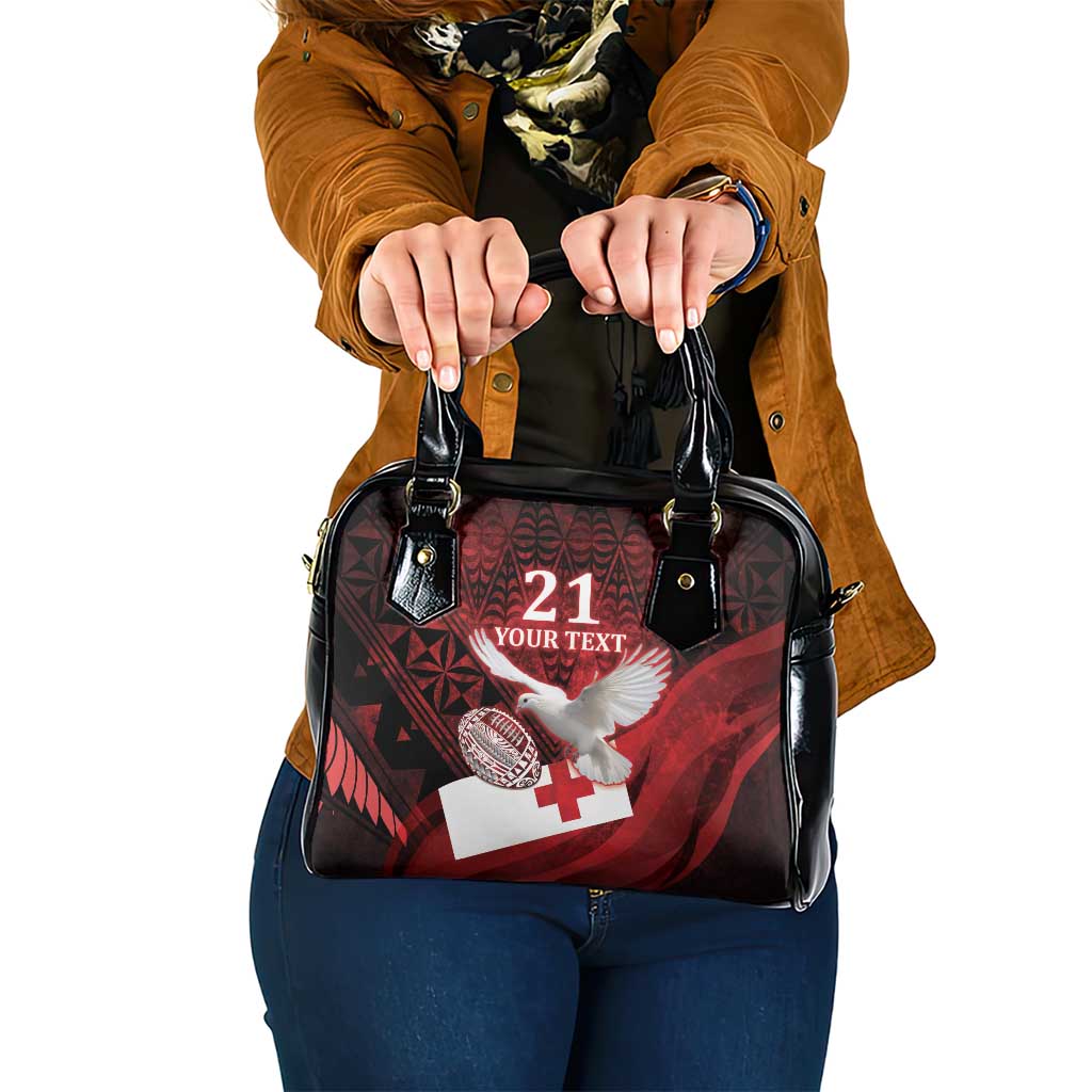 Custom Tonga XIII Rugby Tribal Tattoo Shoulder Handbag Mate Ma'a Tonga Kupesi Ngatu Grunge Style LT9 One Size Red - Polynesian Pride