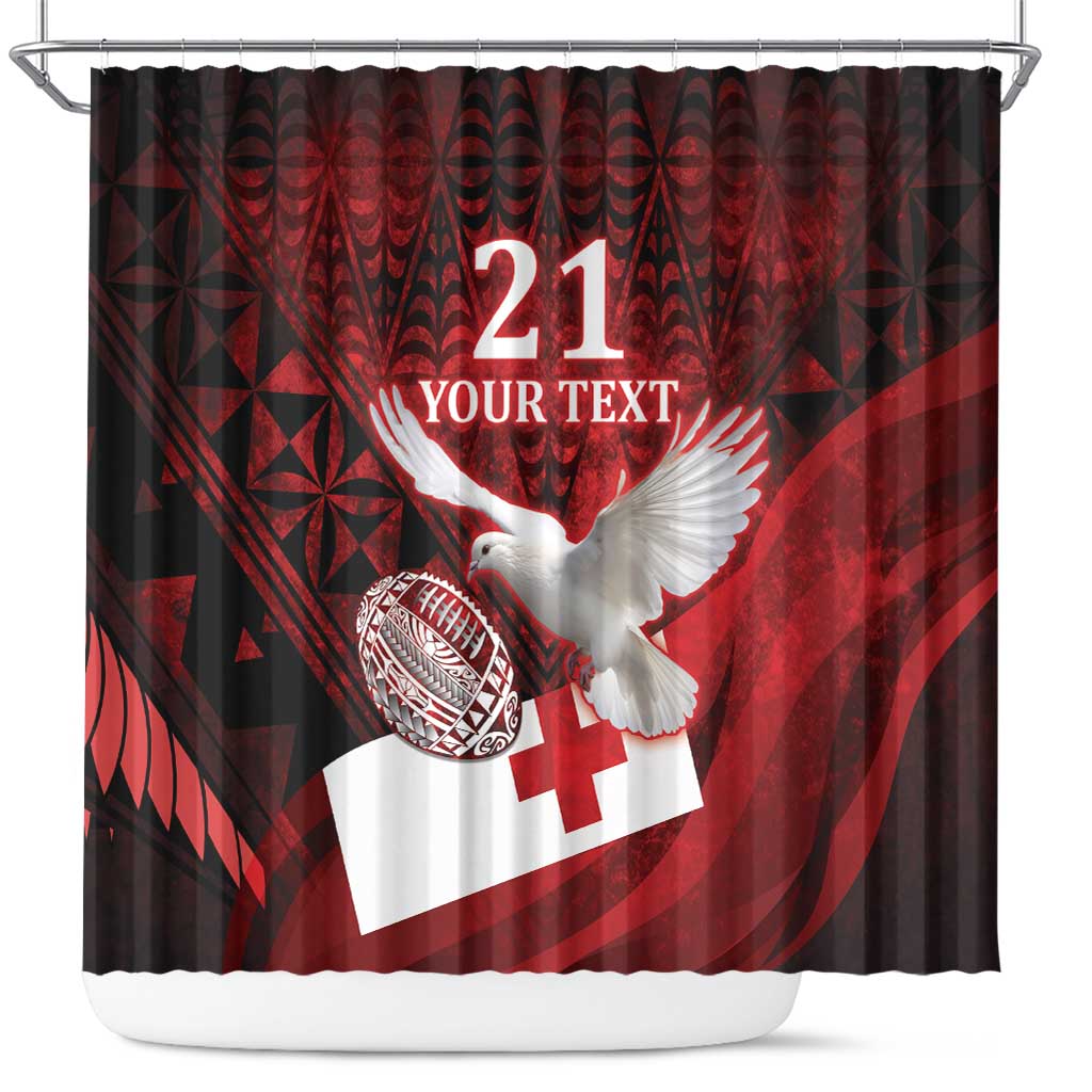 Custom Tonga XIII Rugby Tribal Tattoo Shower Curtain Mate Ma'a Tonga Kupesi Ngatu Grunge Style