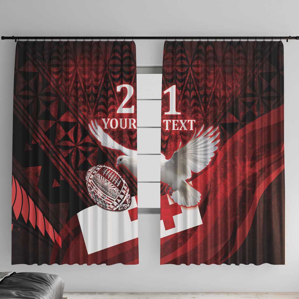 Custom Tonga XIII Rugby Tribal Tattoo Window Curtain Mate Ma'a Tonga Kupesi Ngatu Grunge Style