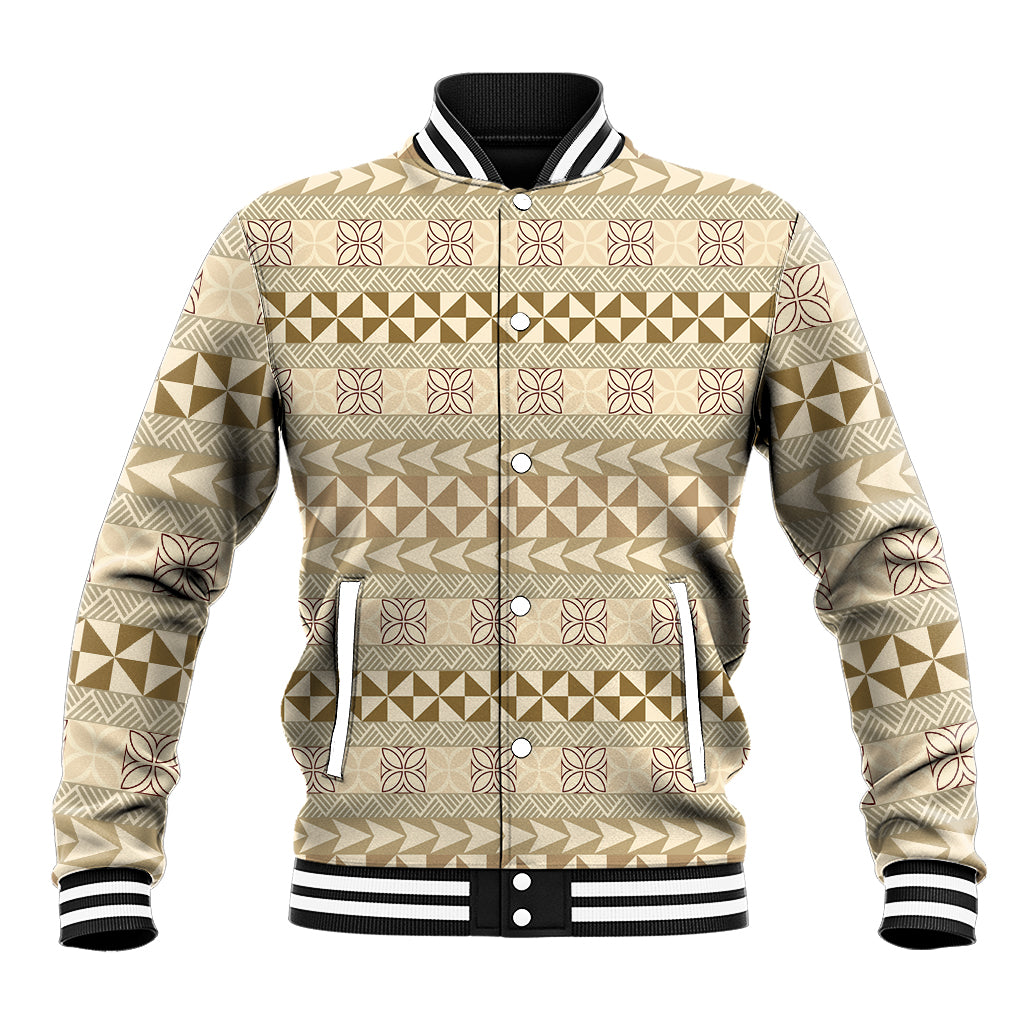 Pasifika Sataoa Pattern Simple Motif Baseball Jacket Beige Tan LT9 Unisex Beige Tan - Polynesian Pride