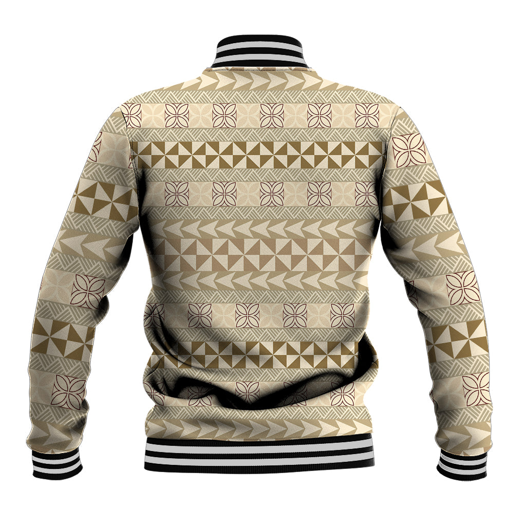 Pasifika Sataoa Pattern Simple Motif Baseball Jacket Beige Tan LT9 - Polynesian Pride