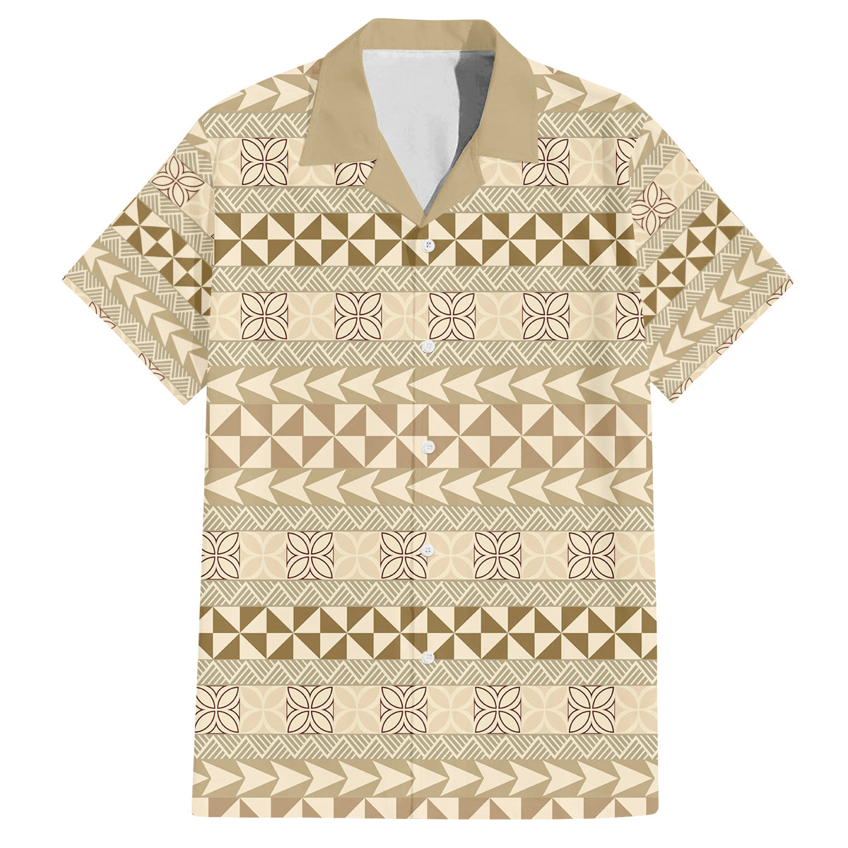 Pasifika Sataoa Pattern Simple Motif Family Matching Off Shoulder Short Dress and Hawaiian Shirt Beige Tan LT9 Dad's Shirt - Short Sleeve Beige Tan - Polynesian Pride