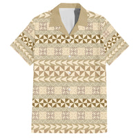 Pasifika Sataoa Pattern Simple Motif Family Matching Off Shoulder Short Dress and Hawaiian Shirt Beige Tan LT9 Dad's Shirt - Short Sleeve Beige Tan - Polynesian Pride