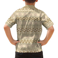 Pasifika Sataoa Pattern Simple Motif Family Matching Tank Maxi Dress and Hawaiian Shirt Beige Tan LT9 - Polynesian Pride