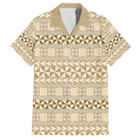 Pasifika Sataoa Pattern Simple Motif Family Matching Tank Maxi Dress and Hawaiian Shirt Beige Tan LT9 Dad's Shirt - Short Sleeve Beige Tan - Polynesian Pride