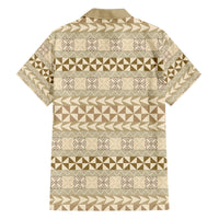 Pasifika Sataoa Pattern Simple Motif Family Matching Tank Maxi Dress and Hawaiian Shirt Beige Tan LT9 - Polynesian Pride