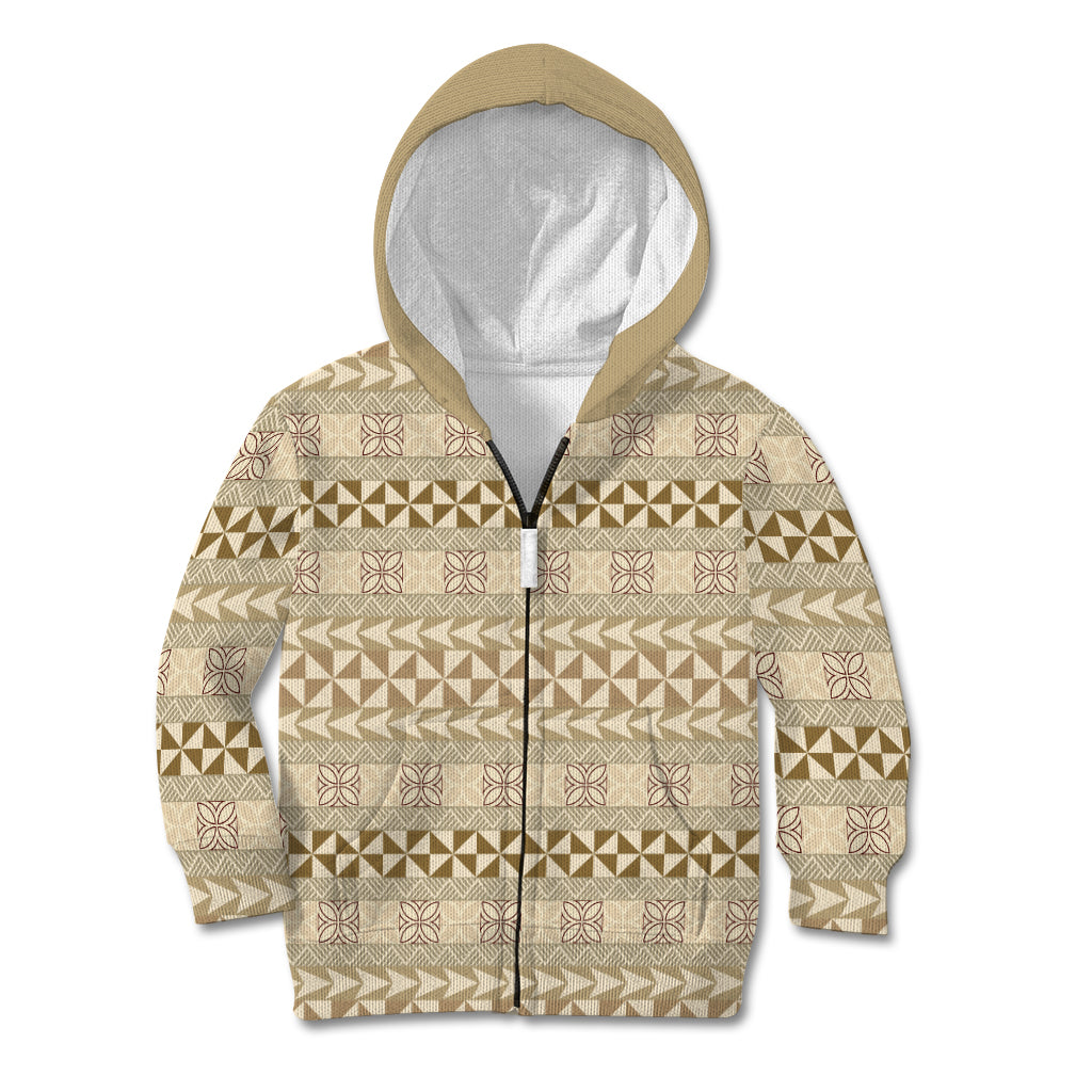 Pasifika Sataoa Pattern Simple Motif Kid Hoodie Beige Tan LT9 Zip Hoodie Beige Tan - Polynesian Pride
