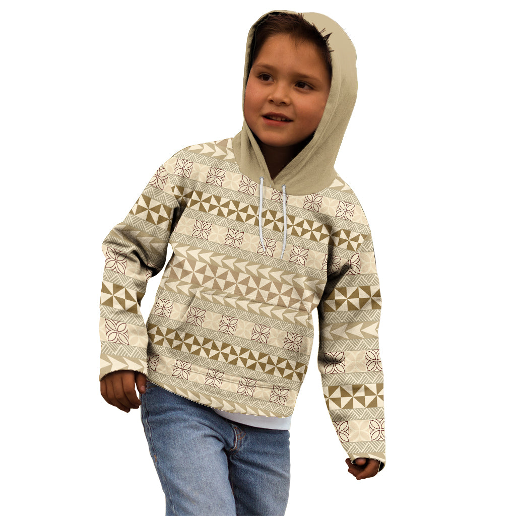 Pasifika Sataoa Pattern Simple Motif Kid Hoodie Beige Tan LT9 - Polynesian Pride