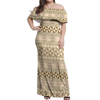 Pasifika Sataoa Pattern Simple Motif Off Shoulder Maxi Dress Beige Tan LT9 Women Beige Tan - Polynesian Pride