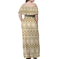 Pasifika Sataoa Pattern Simple Motif Off Shoulder Maxi Dress Beige Tan LT9 - Polynesian Pride