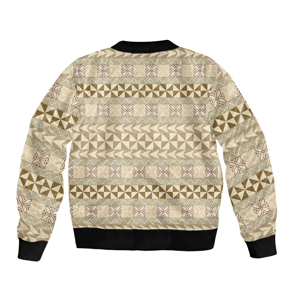 Pasifika Sataoa Pattern Simple Motif Sleeve Zip Bomber Jacket Beige Tan LT9 - Polynesian Pride