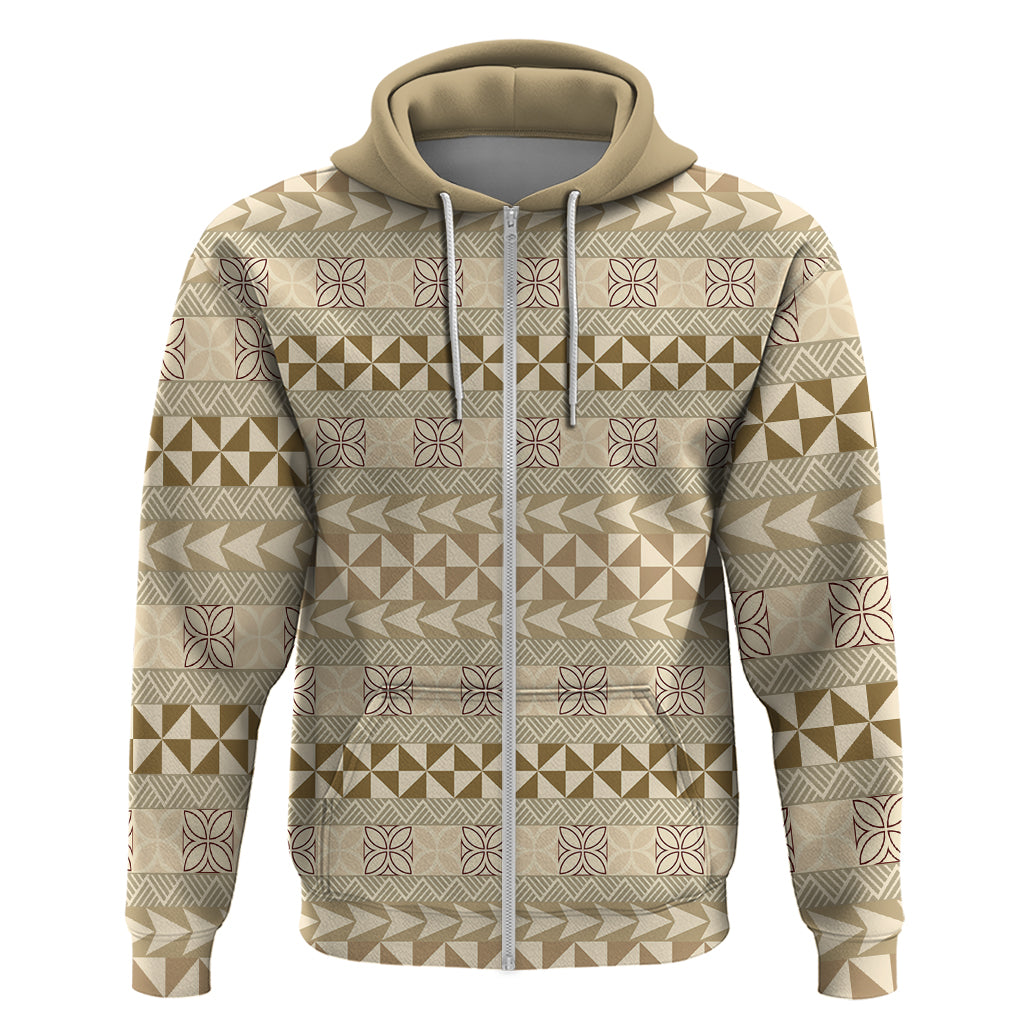 Pasifika Sataoa Pattern Simple Motif Zip Hoodie Beige Tan LT9 Zip Hoodie Beige Tan - Polynesian Pride