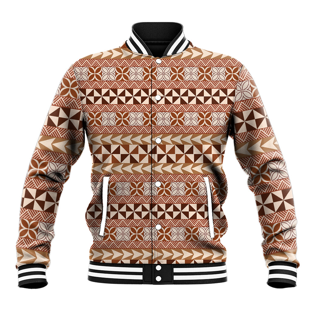 Pasifika Sataoa Pattern Simple Motif Baseball Jacket Brown Beige Tan LT9 Unisex Brown - Polynesian Pride