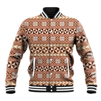 Pasifika Sataoa Pattern Simple Motif Baseball Jacket Brown Beige Tan LT9 Unisex Brown - Polynesian Pride