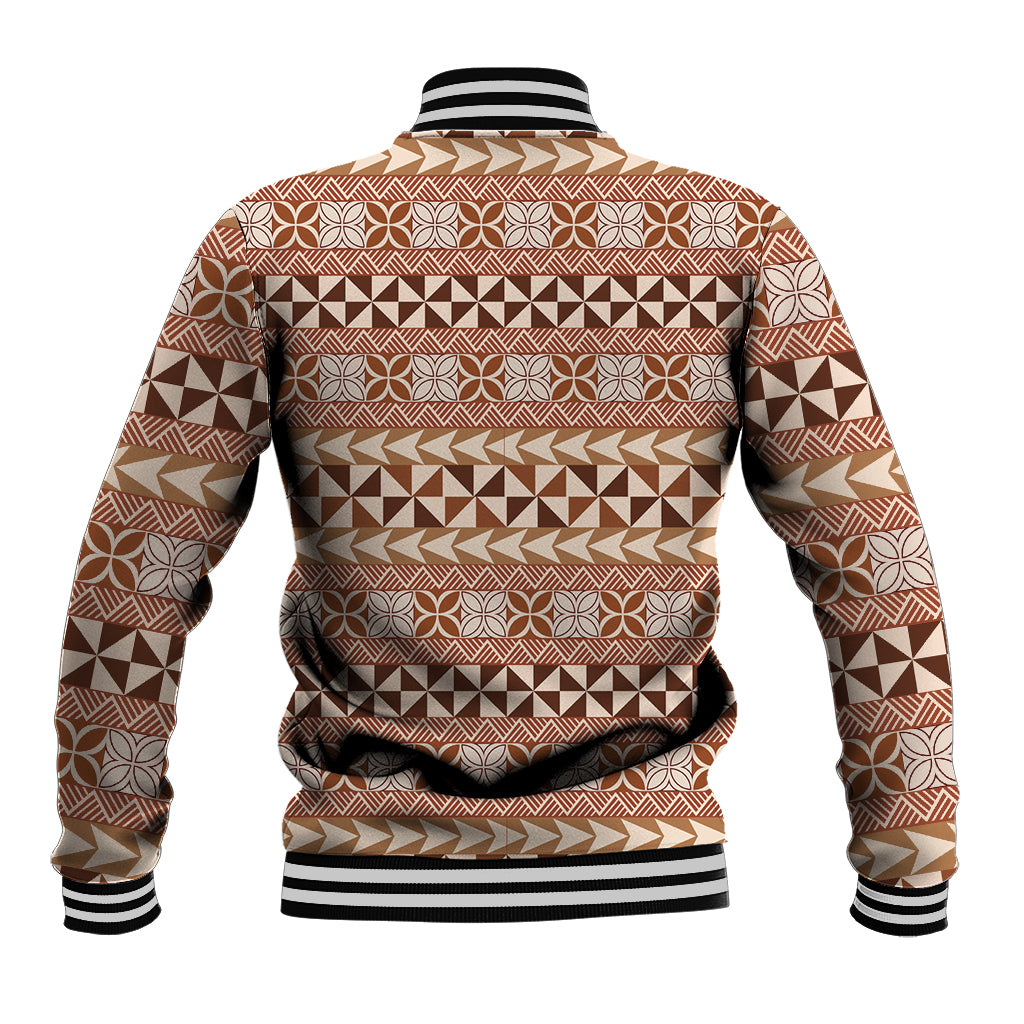 Pasifika Sataoa Pattern Simple Motif Baseball Jacket Brown Beige Tan LT9 - Polynesian Pride