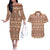 Pasifika Sataoa Pattern Simple Motif Couples Matching Off The Shoulder Long Sleeve Dress and Hawaiian Shirt Brown Beige Tan LT9 Brown - Polynesian Pride