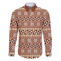 Pasifika Sataoa Pattern Simple Motif Family Matching Off Shoulder Long Sleeve Dress and Hawaiian Shirt Brown Beige Tan LT9 Dad's Shirt - Long Sleeve Brown - Polynesian Pride