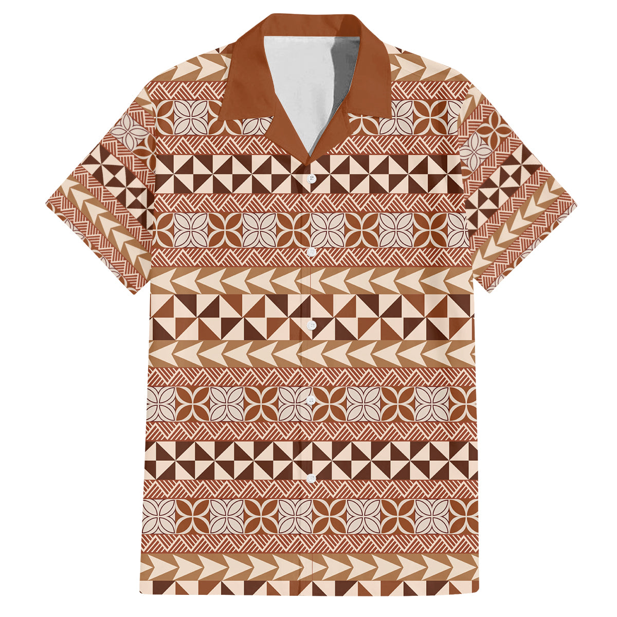 Pasifika Sataoa Pattern Simple Motif Family Matching Summer Maxi Dress and Hawaiian Shirt Brown Beige Tan LT9 Dad's Shirt - Short Sleeve Brown - Polynesian Pride