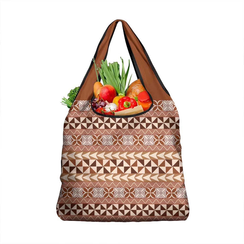 Pasifika Sataoa Pattern Simple Motif Grocery Bag Brown Beige Tan