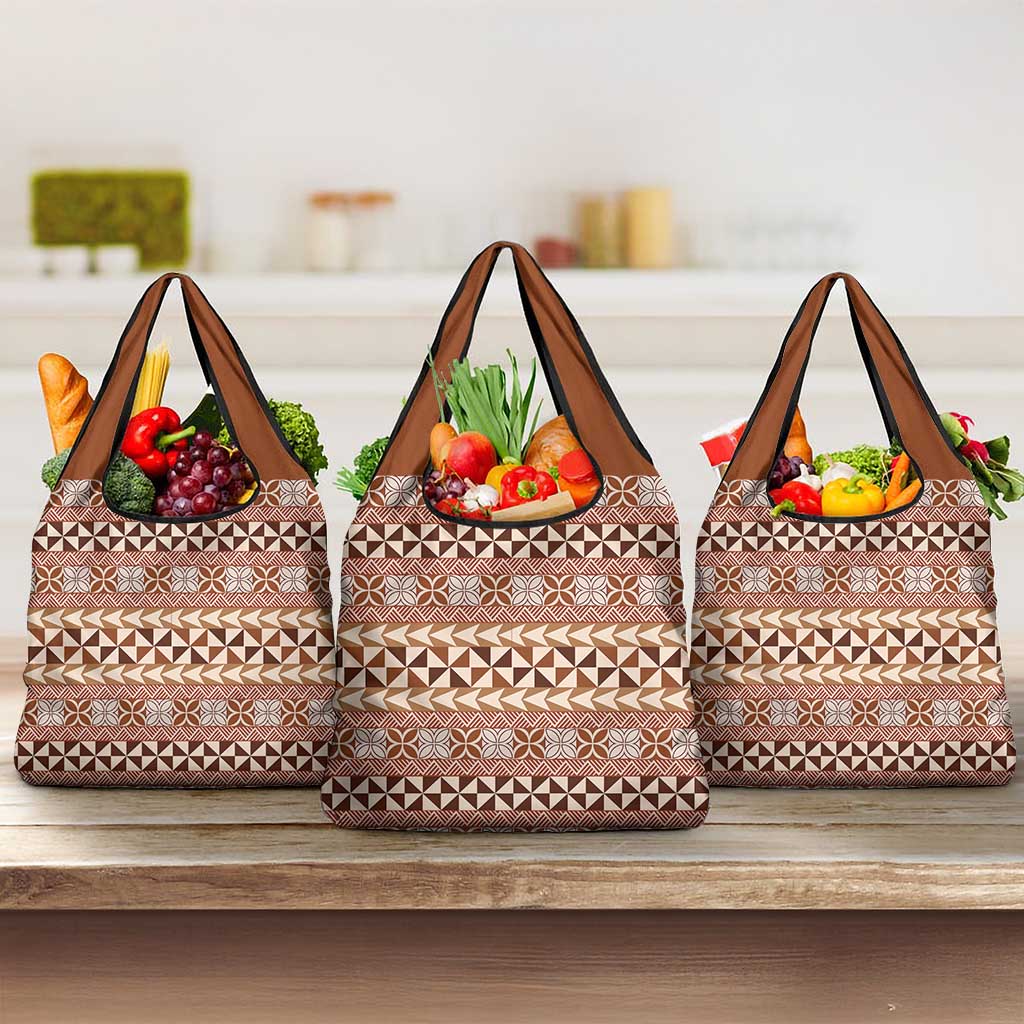 Pasifika Sataoa Pattern Simple Motif Grocery Bag Brown Beige Tan