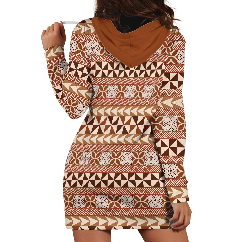 Pasifika Sataoa Pattern Simple Motif Hoodie Dress Brown Beige Tan LT9 - Polynesian Pride