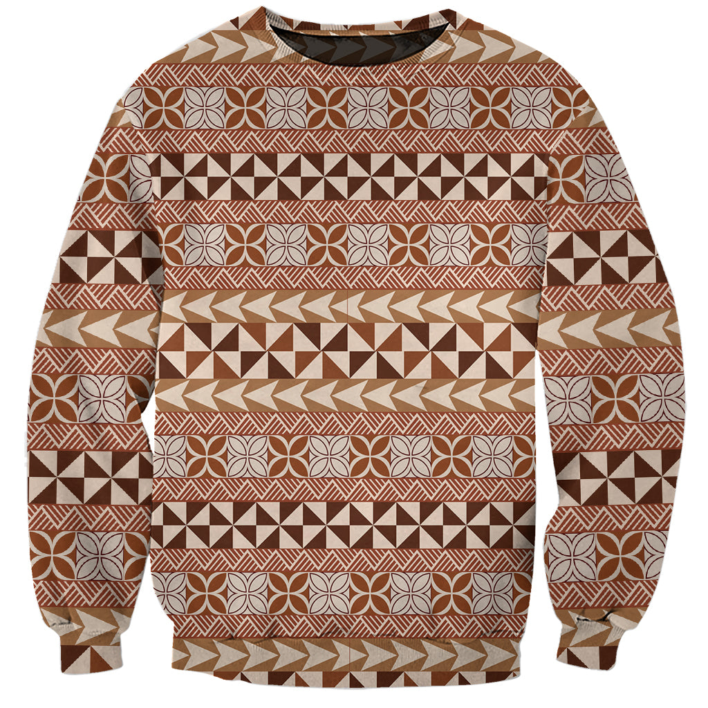 Pasifika Sataoa Pattern Simple Motif Sweatshirt Brown Beige Tan LT9 Unisex Brown - Polynesian Pride