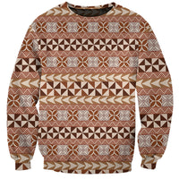 Pasifika Sataoa Pattern Simple Motif Sweatshirt Brown Beige Tan LT9 Unisex Brown - Polynesian Pride