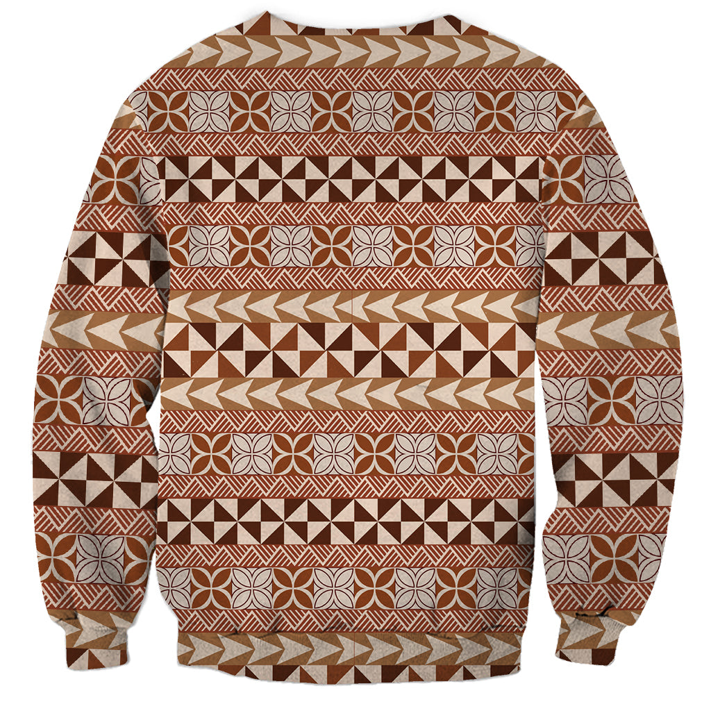 Pasifika Sataoa Pattern Simple Motif Sweatshirt Brown Beige Tan LT9 - Polynesian Pride