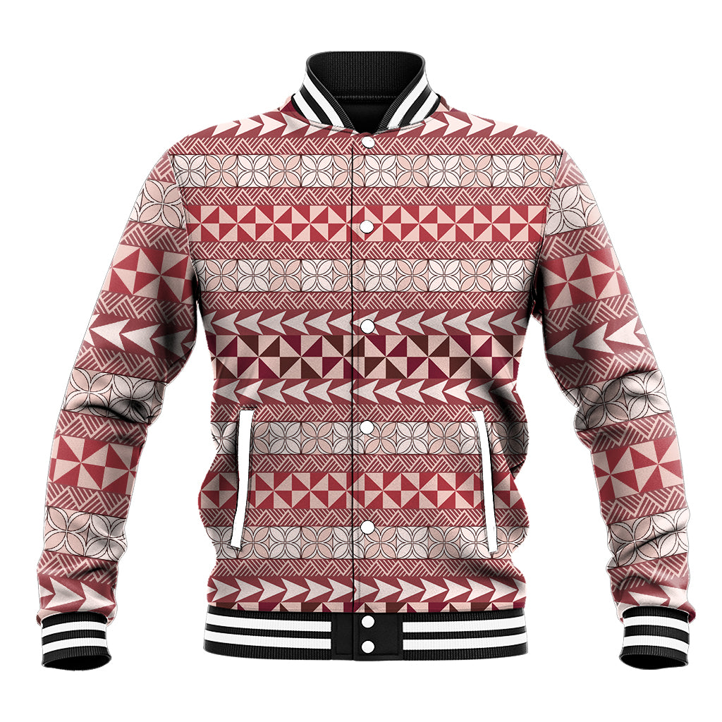 Pasifika Sataoa Pattern Simple Motif Baseball Jacket Cherry LT9 Unisex Cherry - Polynesian Pride