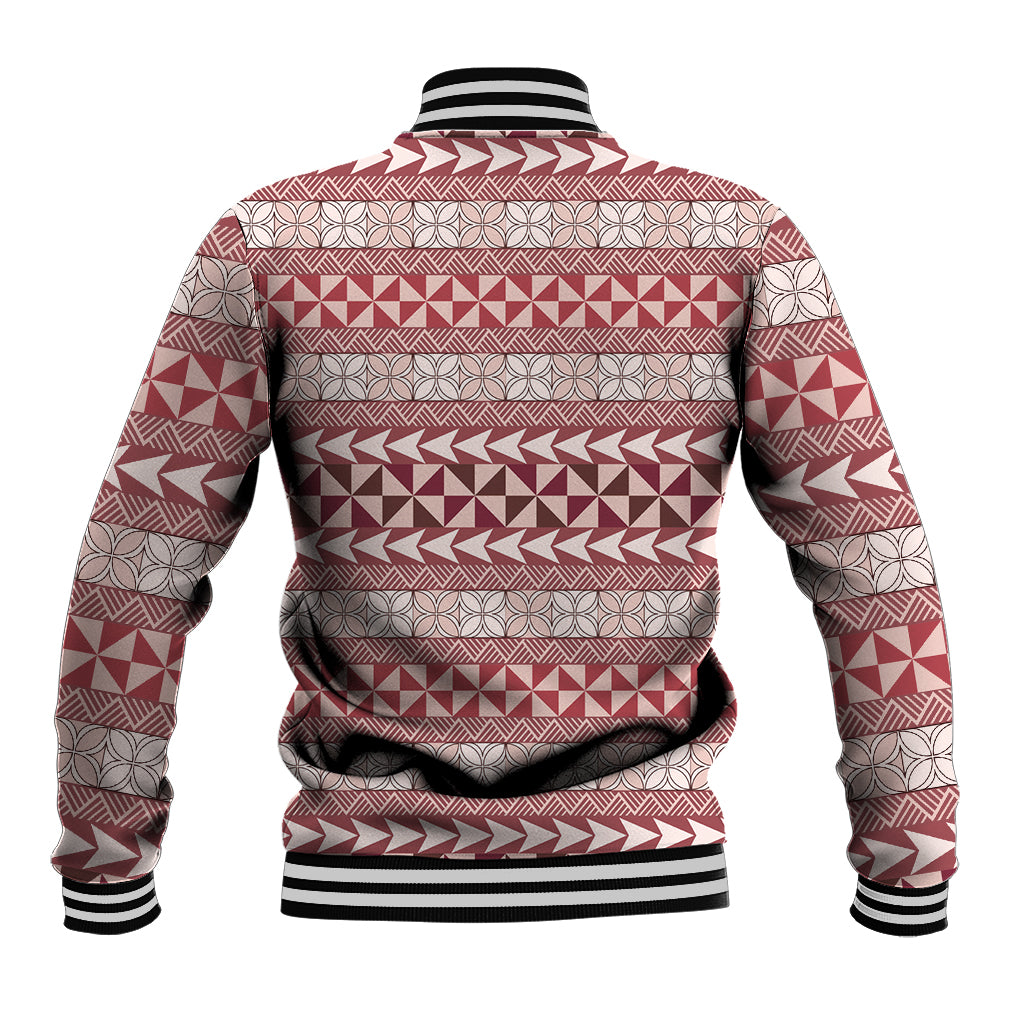 Pasifika Sataoa Pattern Simple Motif Baseball Jacket Cherry LT9 - Polynesian Pride