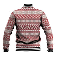 Pasifika Sataoa Pattern Simple Motif Baseball Jacket Cherry LT9 - Polynesian Pride