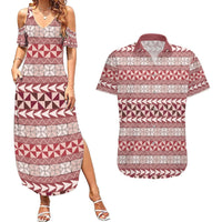 Pasifika Sataoa Pattern Simple Motif Couples Matching Summer Maxi Dress and Hawaiian Shirt Cherry LT9 Cherry - Polynesian Pride