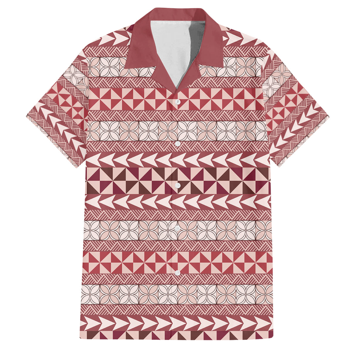 Pasifika Sataoa Pattern Simple Motif Family Matching Off Shoulder Maxi Dress and Hawaiian Shirt Cherry LT9 Dad's Shirt - Short Sleeve Cherry - Polynesian Pride