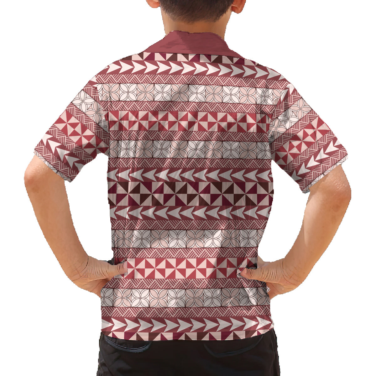Pasifika Sataoa Pattern Simple Motif Family Matching Summer Maxi Dress and Hawaiian Shirt Cherry LT9 - Polynesian Pride
