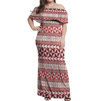 Pasifika Sataoa Pattern Simple Motif Off Shoulder Maxi Dress Cherry LT9 Women Cherry - Polynesian Pride
