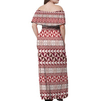 Pasifika Sataoa Pattern Simple Motif Off Shoulder Maxi Dress Cherry LT9 - Polynesian Pride