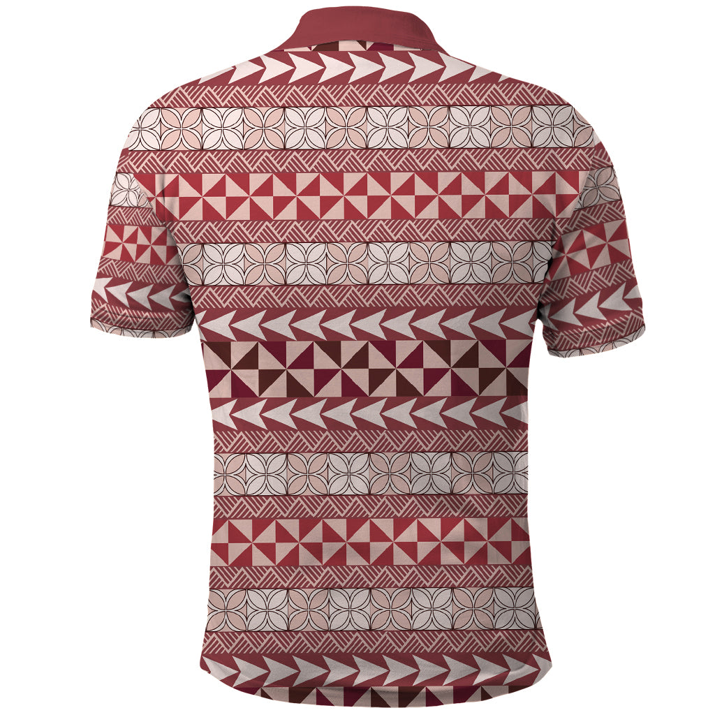 Pasifika Sataoa Pattern Simple Motif Polo Shirt Cherry LT9 - Polynesian Pride