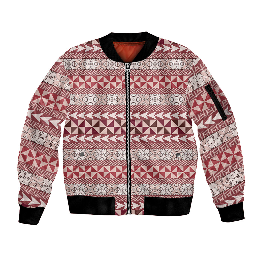 Pasifika Sataoa Pattern Simple Motif Sleeve Zip Bomber Jacket Cherry LT9 Unisex Cherry - Polynesian Pride