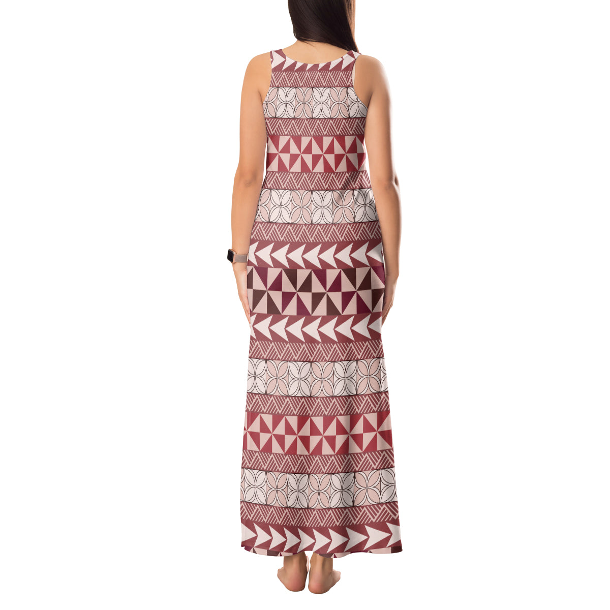 Pasifika Sataoa Pattern Simple Motif Tank Maxi Dress Cherry LT9 - Polynesian Pride